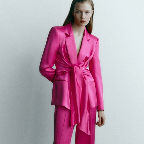 Zara TIED SATIN EFFECT BLAZER bloggers favorite - Picture 13 of 16